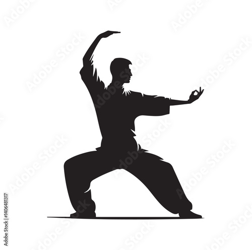 Tai Chi pose silhouette vector illustration