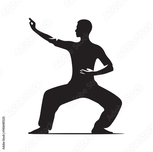 Tai Chi pose silhouette vector illustration