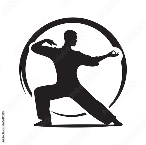 Tai Chi pose silhouette vector illustration