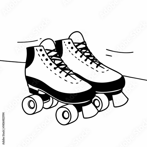 Retro Roller Skates Design Classic Footwear Illustration for Skating Enthusiasts, Kid's Coloring Book Style