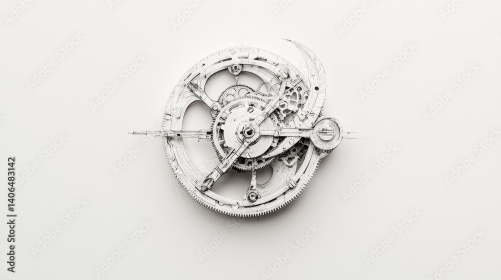 Intricate clock mechanism showcasing precision engineering and innovative design in a minimalist setting Intricate clock mechanism showcasing precision engineering and innovative design in a minimalist setting