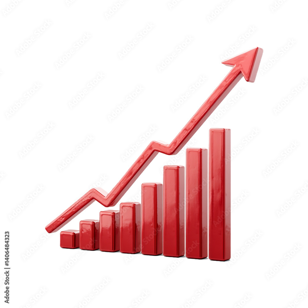 Red upward arrow graph showing rising trend with transparent background for 3D upward statistic line of business success of stock market finance analysis of investment and economic growth, cut out Red upward arrow graph showing rising trend with transparent background for 3D upward statistic line of business success of stock market finance analysis of investment and economic growth, cut out