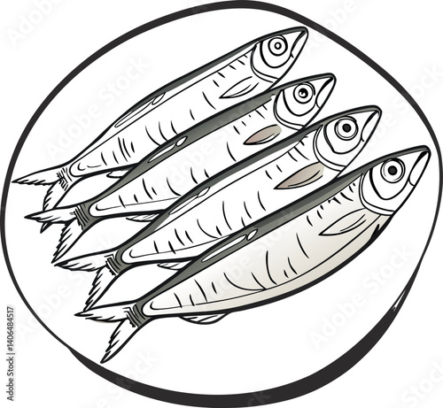 Anchovies in a Plate Vector Illustration for Seafood Lovers