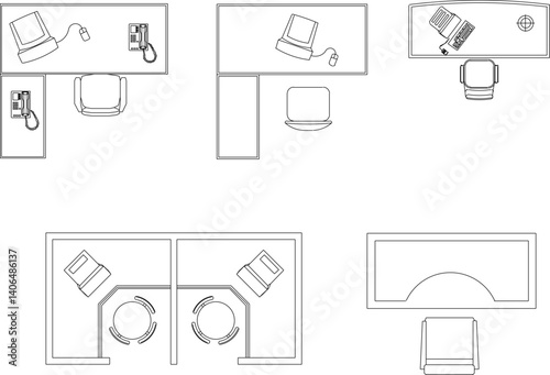 silhouette design vector illustration sketch drawing interior Office furniture plan view