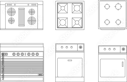 silhouette design vector illustration sketch drawing of kitchen interior furniture stove oven for cooking food