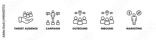 Lead Generation banner web icon illustration concept with icon of target audience, campaign, outbound, inbound, and marketing