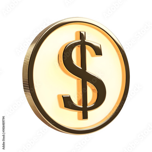 A single gold coin featuring a dollar symbol. Isolated on a transparent background.