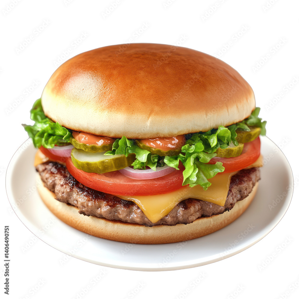burger on white plate isolated on white or transparent background burger on white plate isolated on white or transparent background