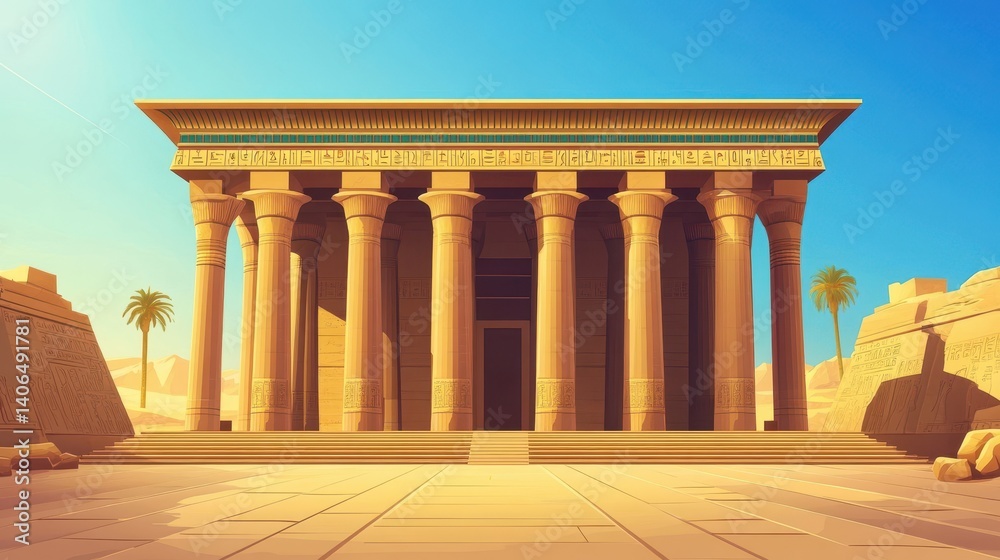Fototapeta premium Ancient Egyptian temple facade in a desert landscape.