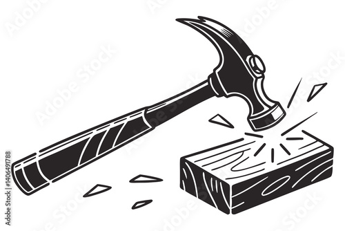 Black steel hammer and nail are carpentry tools for work, unlike the hammer and sickle object