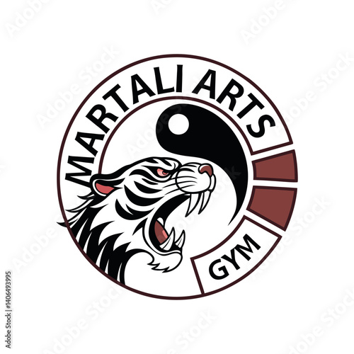 Wallpaper Mural martial arts logo featuring a fierce tiger and Yin Yang symbol, representing strength, balance, and martial arts spirit. Ideal for training centers, or schools promoting self-defense and discipline. Torontodigital.ca