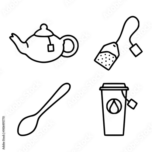 tea time line art set