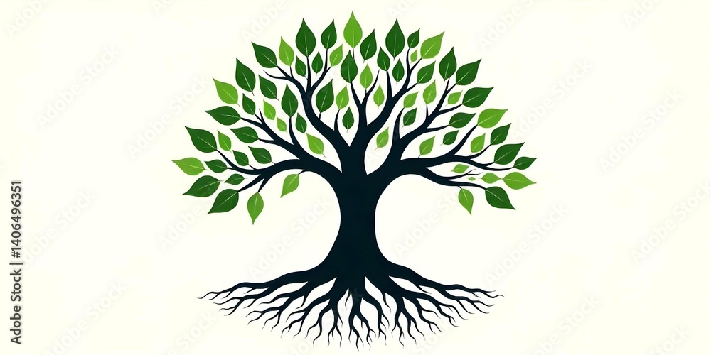 Fototapeta premium Tree logo Stylized Silhouettes with round Leaves and Circular logo.