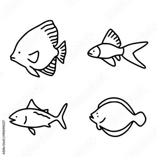 outline drawings of various fish species