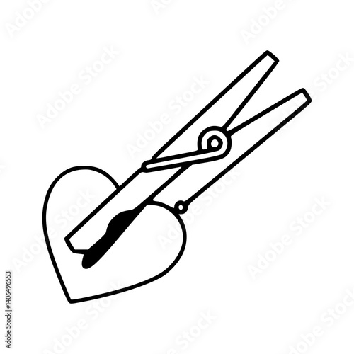 outline drawing of a clothespin with heart