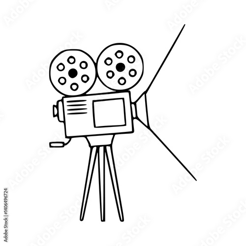 vintage movie camera line art