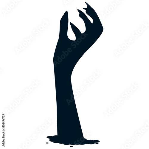 Halloween Zombie Hand Silhouette in Creepy Design and Shape. Flat Vector Illustration