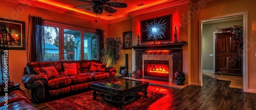 Transforming a living room into a high-fidelity horror theme home interior design cobwebs full frame spooky atmosphere