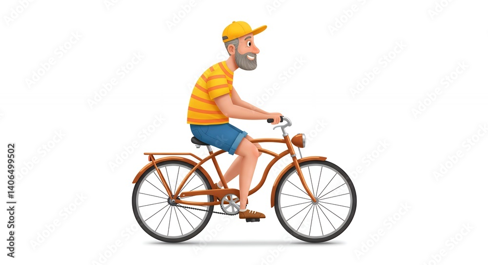 Fototapeta premium Cartoon man riding a retro bicycle illustration