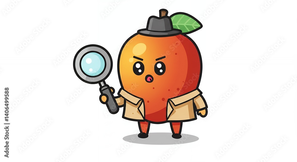Cartoon mango detective character illustration Cartoon mango detective character illustration