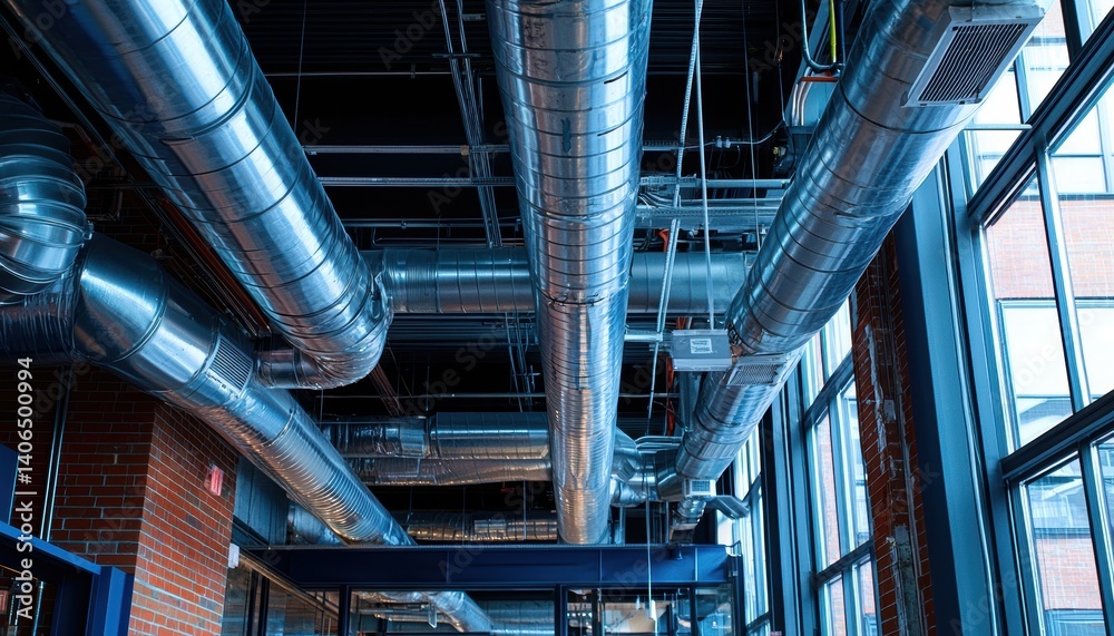 Exploring loft living space urban environment interior design high fidelity open ductwork and pipes Exploring loft living space urban environment interior design high fidelity open ductwork and pipes