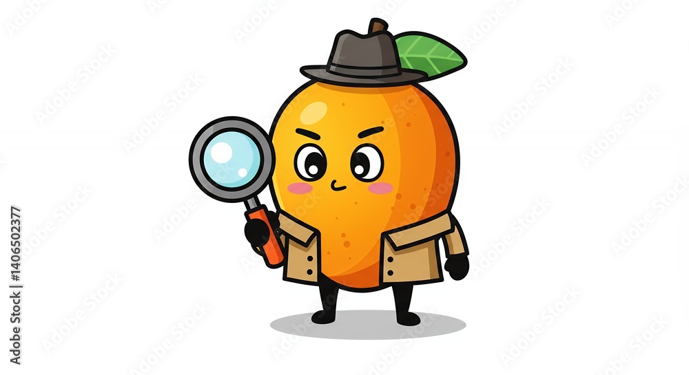 Orange fruit detective cartoon character illustration Orange fruit detective cartoon character illustration