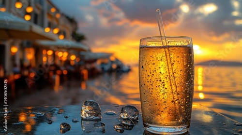 Fototapeta Naklejka Na Ścianę i Meble -  Sunset drink in a coastal town