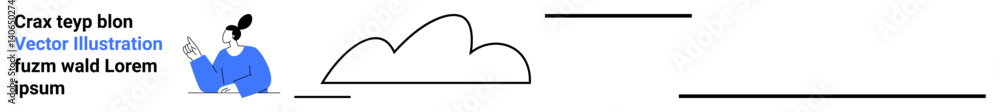 Woman holding and reading a notebook, minimalist cloud art in the center, and minimal text elements. Ideal for education, creativity, learning, simplicity, productivity, cloud applications Woman holding and reading a notebook, minimalist cloud art in the center, and minimal text elements. Ideal for education, creativity, learning, simplicity, productivity, cloud applications