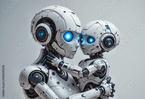 Unique celebration of Mother's Day featuring futuristic robot mother and child embracing