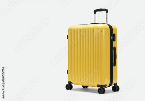 Wallpaper Mural A bright yellow suitcase with black accents stands on a white background ready for travel plans ahead Torontodigital.ca