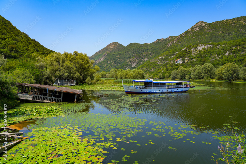 River Rijeka Crnojevića (River of Crnojević) flowing in the mountains near the Lake Skadar in Montenegro