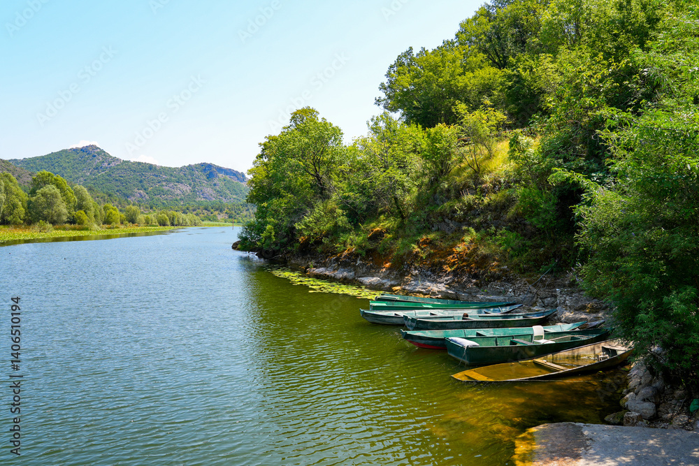 River Rijeka Crnojevića (River of Crnojević) flowing in the mountains near the Lake Skadar in Montenegro