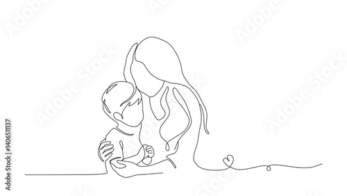 Happy Mother's Day, a mother is hugging her child with love