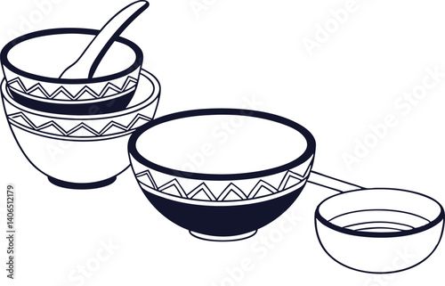 Line Drawing of Bowls Vector for Graphic Designers