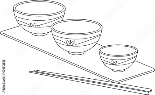 Line Drawing of Bowls Vector for Graphic Designers