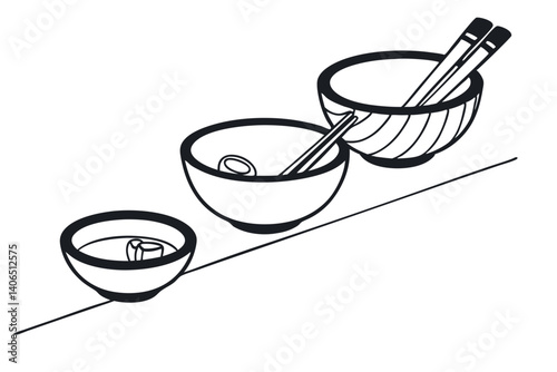 Line Drawing of Bowls Vector for Graphic Designers