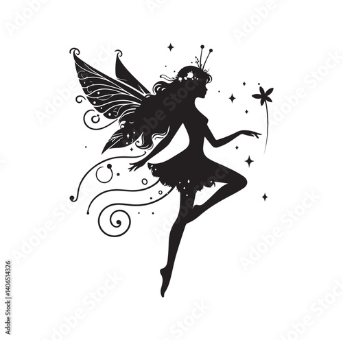Beautiful fairy silhouette vector illustration