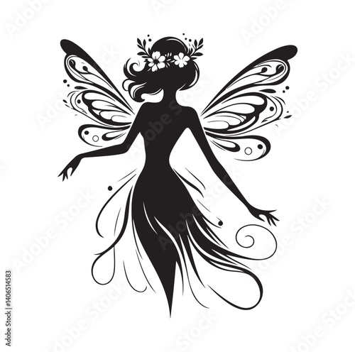 Beautiful fairy silhouette vector illustration