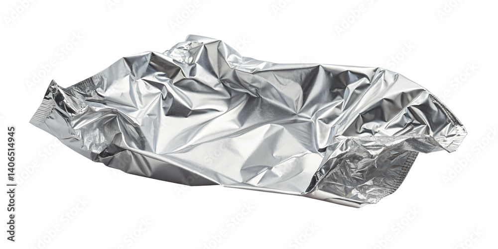 Obraz premium Crumpled Aluminum Foil Texture Isolated on Transparent Background – High-Resolution Wrinkled Metal SheetRealistic Crumpled Tin Foil Isolated PNG – Metallic Wrinkle Texture for Design and Mockups