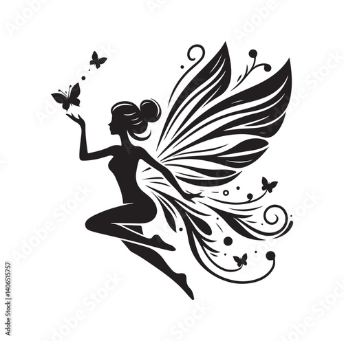 Beautiful fairy silhouette vector illustration