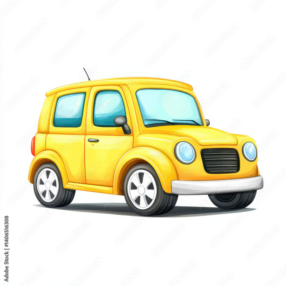 Fototapeta premium Bright Yellow Cartoon Car Illustration for Fun and Playful Design