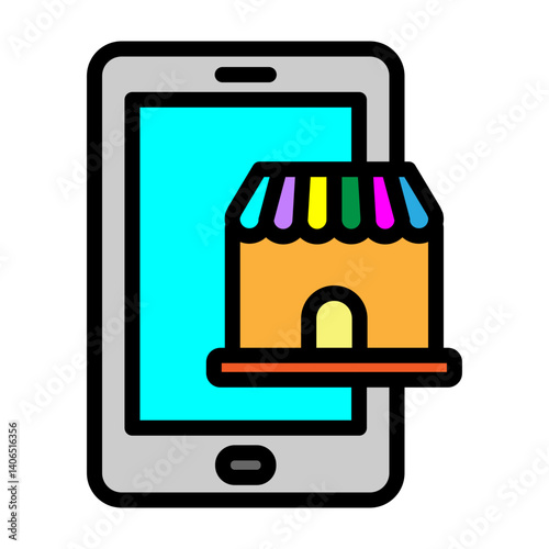 Mobile Phone Store Vector Filled Icon Design
