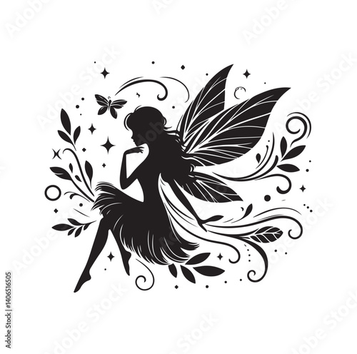Beautiful fairy silhouette vector illustration