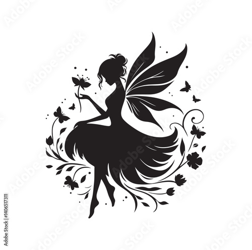 Beautiful fairy silhouette vector illustration