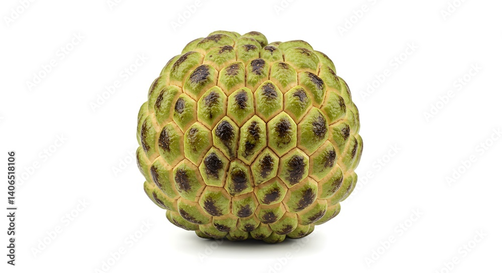 Obraz premium Sugar apple fruit with spots on white background Srikaya tropical fruit photo Suga