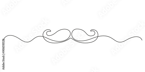 Continuous single line drawing of a mustache linear background. One line art of mustache. Graphic illustration