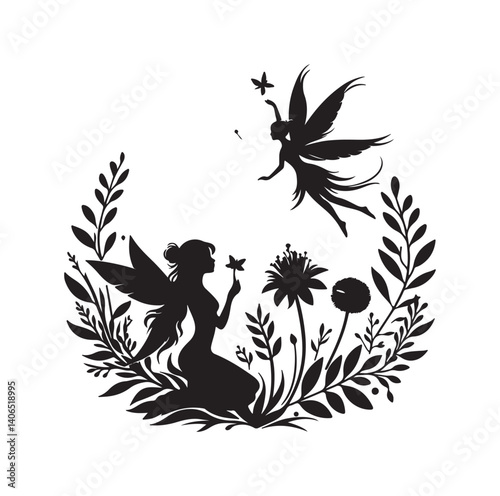 Beautiful fairy silhouette vector illustration