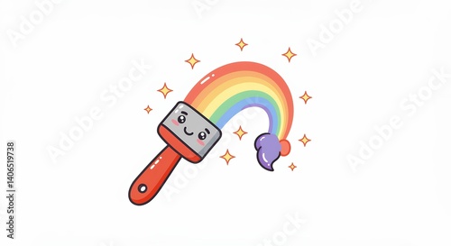 Cute cartoon rainbow paintbrush illustration