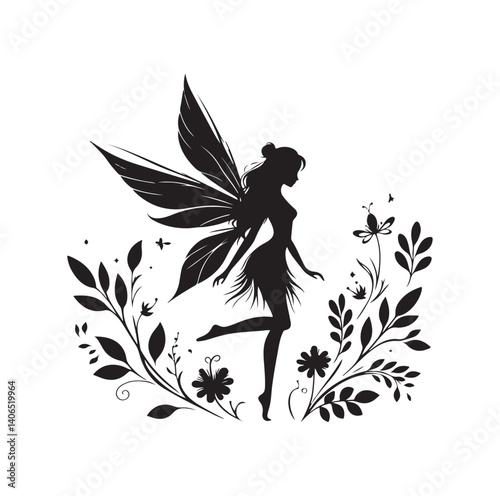 Beautiful fairy silhouette vector illustration