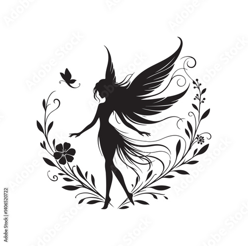 Beautiful fairy silhouette vector illustration